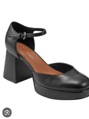 New Women's Faux Patent Leather Ankle Strap Platform Pump Chunky Block High Heel